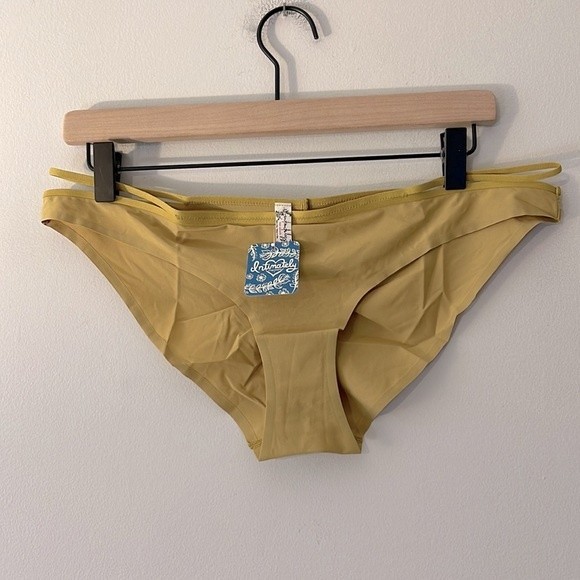 Free People NWT Zoey Bikini Womens Panty Strappy Yellow Marsh Green Medium - Picture 1 of 7